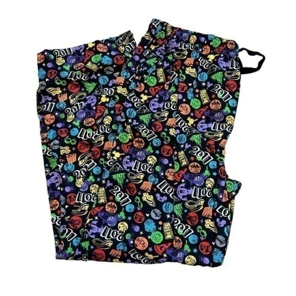 DISNEY PARKS 2011 100% COTTON COLORFUL PRINT DRAWSTRING PAJAMA PANTS, SIZE L - Picture 1 of 6